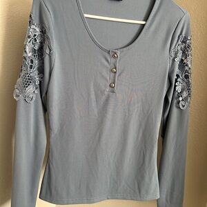 Elegant Gray Lace Sleeve Top